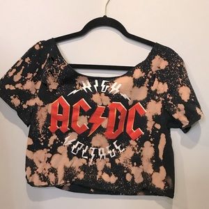 ACDC Distressed Cropped Tee with Cutout Neckline